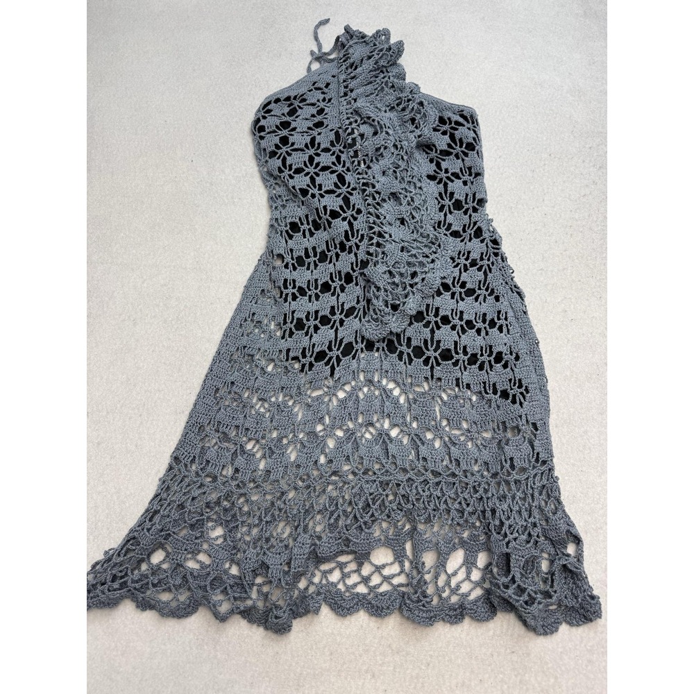 Anna Kosturova Crochet Halter Dress Women's M Gray Floral Lined Boho Beach